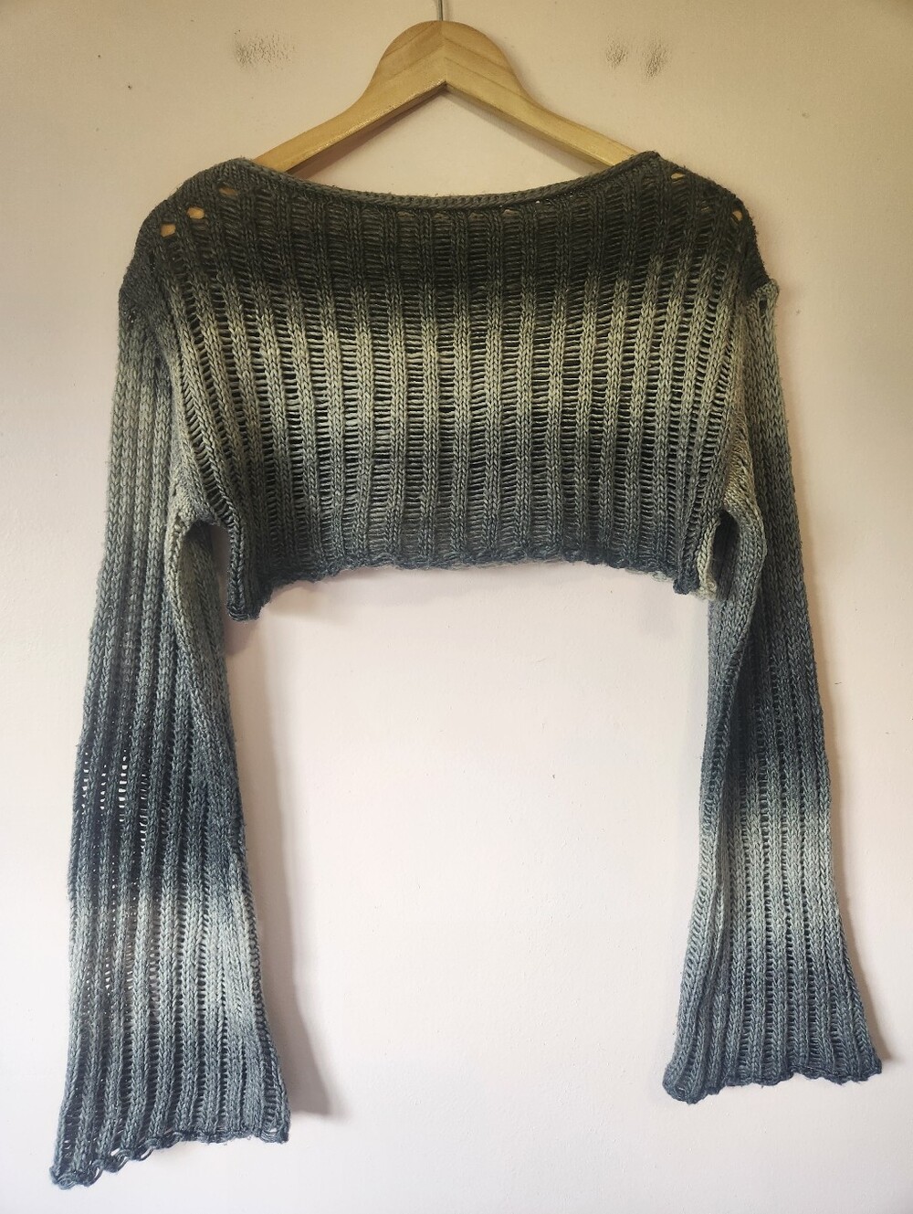 Urban Outfitters Ombre Space Dye Ladder Open Knit Flared Sleeve Cropped Shrug M